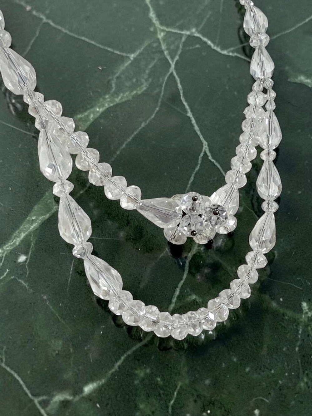 Vintage Retro Two-Strand Faceted Clear Crystal Beaded Necklace
